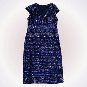 Giulia Embellished Cap Sleeve V-Neck Blue Midi Dress | Sz 6